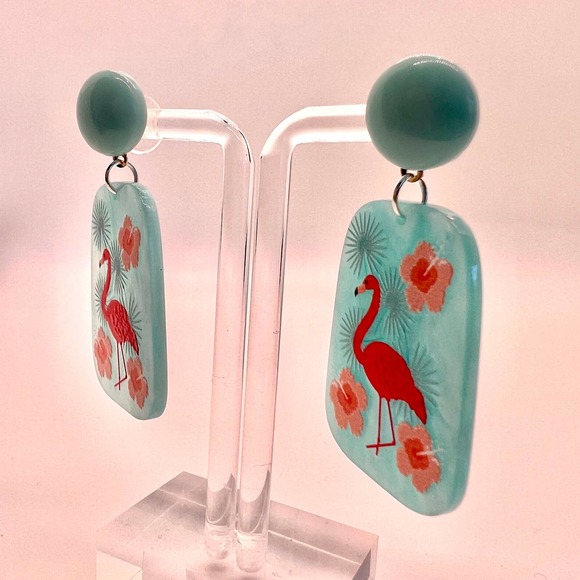 Blue Flamingo Earrings - Summer Earrings - Vacation Earrings - Picture 6 of 10